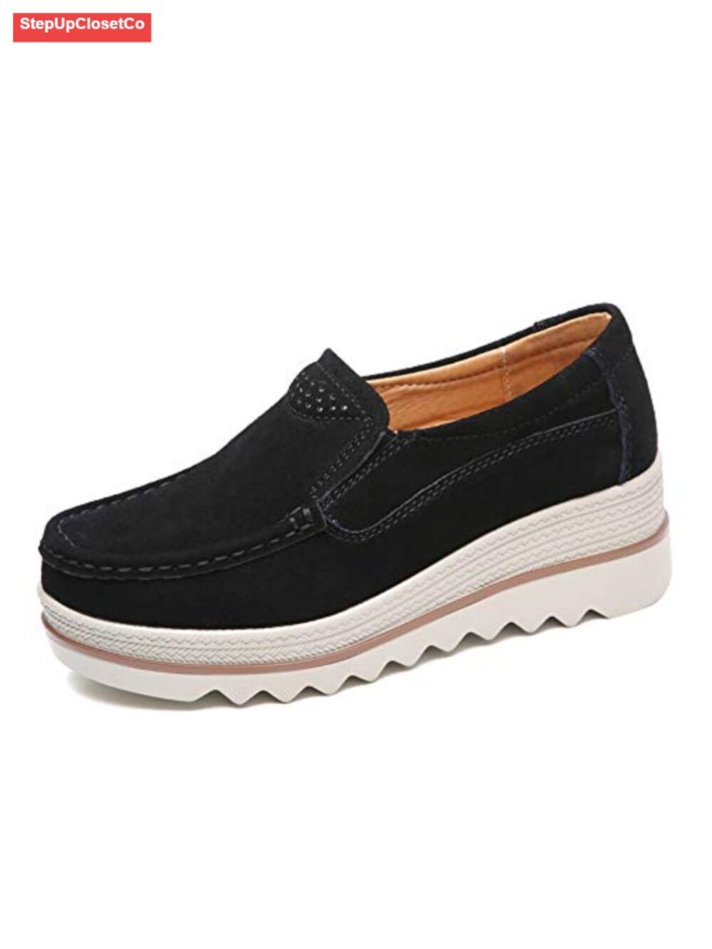 Suede Platform Wedge Slip On Loafers Comfortable Round Toe Work Shoes
